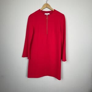 Tibi Red Bell Sleeve‎ Sheath Dress Size 0 Ponte Knit Round Neck Knee Length